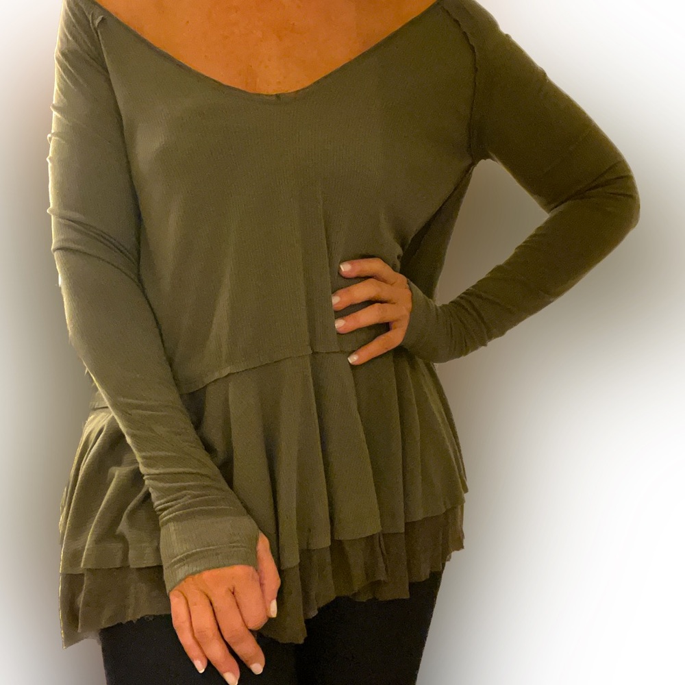 Free people olive green flare bottom swing top size S